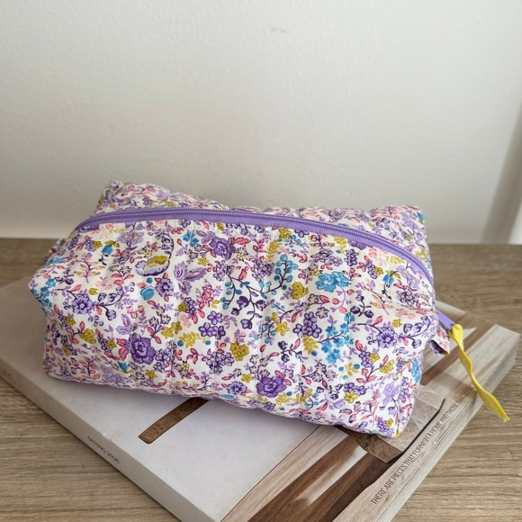 Unbranded Handbags - Floral Quilted Makeup‎ Bag Purple Blue Wildflower Toiletry Pouch Cosmetic Case